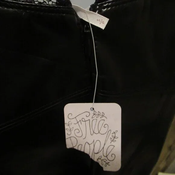 Free People Small NWT Colleen Faux Leather Lace Mini Dress Black Pleather Vegan - Picture 2 of 16